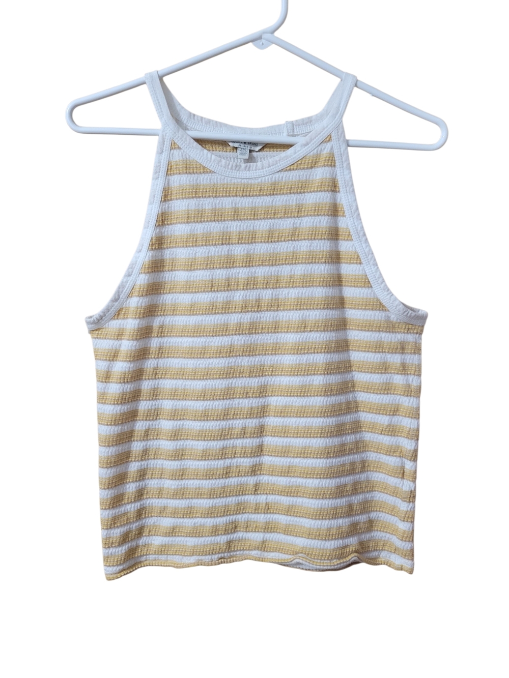 Lucky Brand White and Yellow Striped Waffle Knit Top